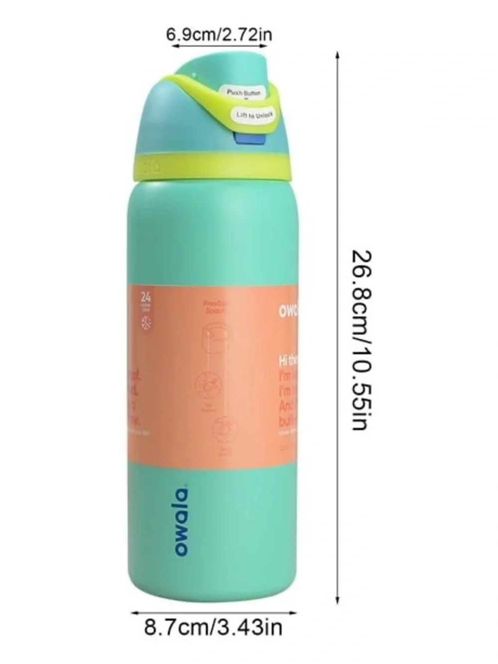 Owala Kids Insulated Straw Bottle - Blue with Pink & Peach Accents age 3+ 16oz